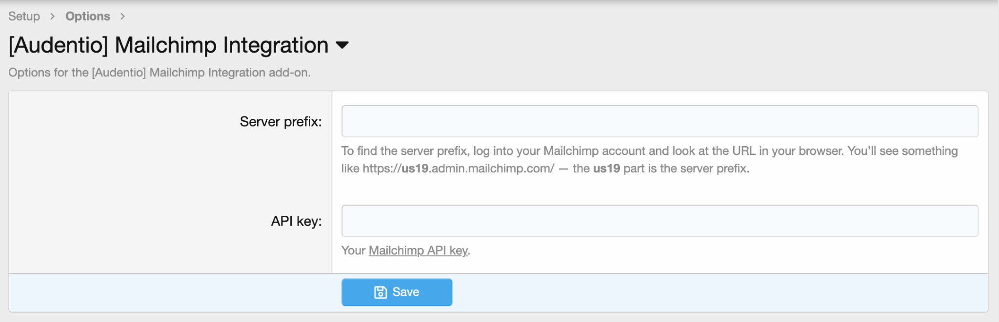  Preview of the options within the Mainchimp Integration 